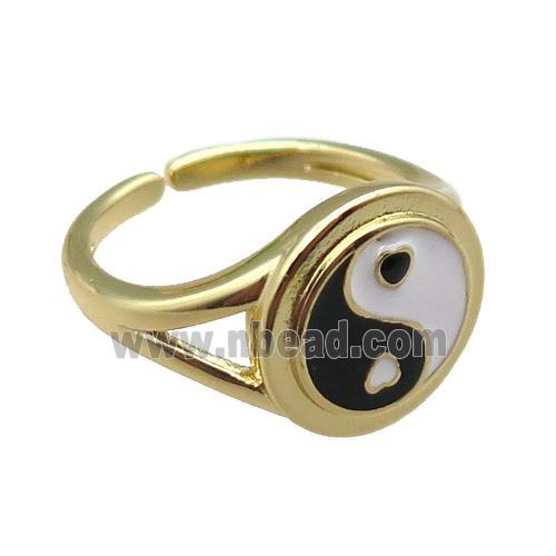 copper taichi Rings with enameled, yinyang, adjustable, gold plated