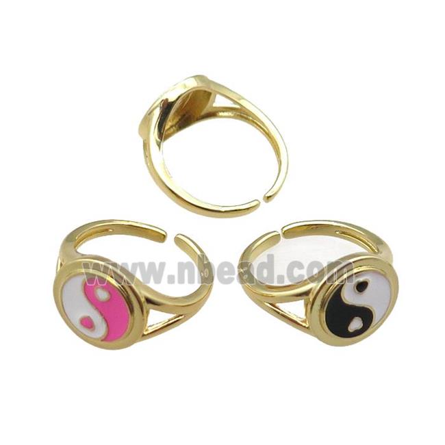 mix copper rings with enameled, yinyang, adjustable, gold plated