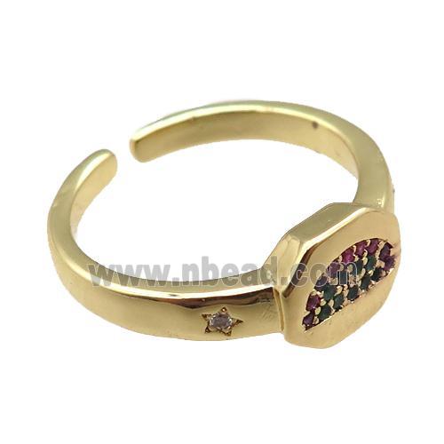 copper rings paved zircon, adjustable, gold plated