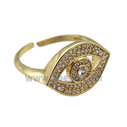 copper rings paved zircon, eye, adjustable, gold plated
