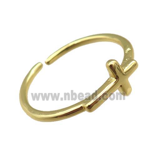adjustable copper ring with cross, gold plated
