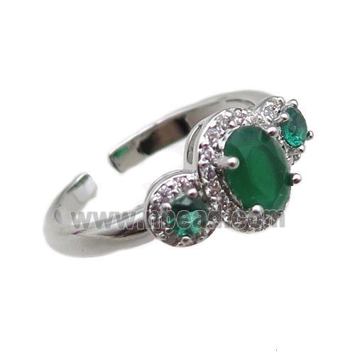 adjustable copper ring pave green zircon, platinum plated