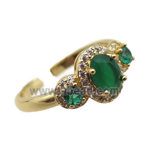 adjustable copper ring pave green zircon, gold plated