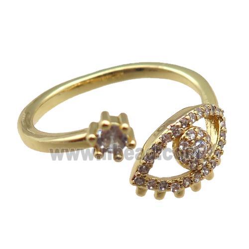 adjustable copper ring pave zircon, eye, gold plated