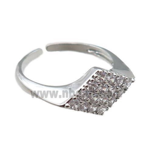 adjustable copper ring pave zircon, platinum plated