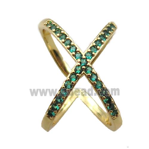 adjustable copper ring pave green zircon, gold plated