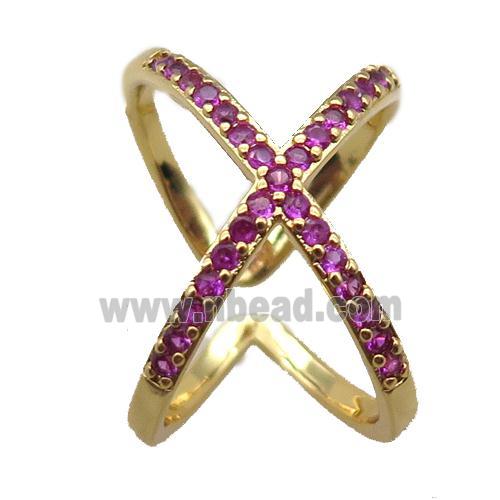 adjustable copper ring pave hotpink zircon, gold plated