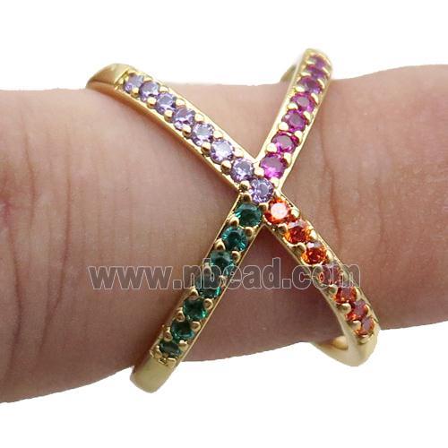 adjustable copper ring pave zircon, gold plated
