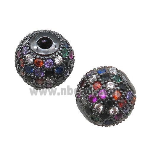 round copper beads paved zircon, black plated