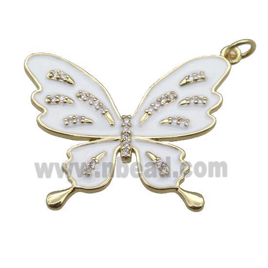 copper butterfly pendant with white enameled, gold plated