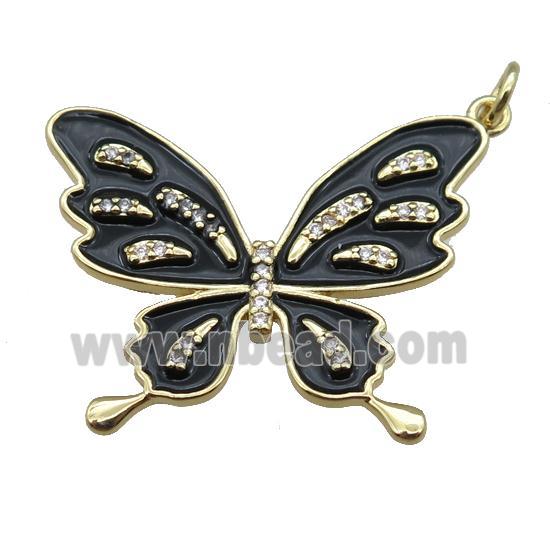 copper butterfly pendant with black enameled, gold plated