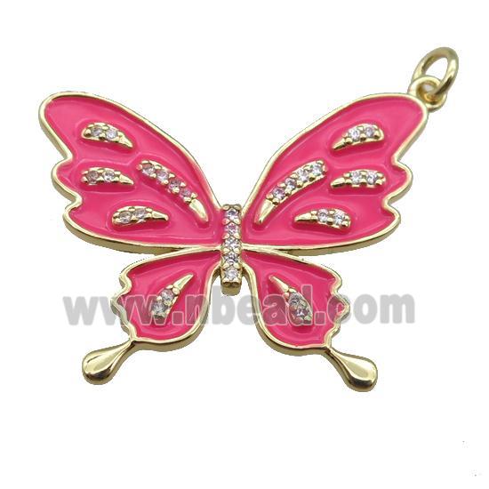 copper butterfly pendant with enameled, gold plated
