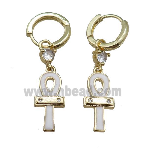 copper hoop earrings with cross, gold plated