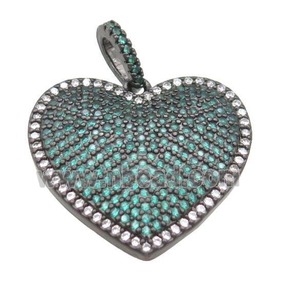 copper heart pendant pave green zircon, black plated