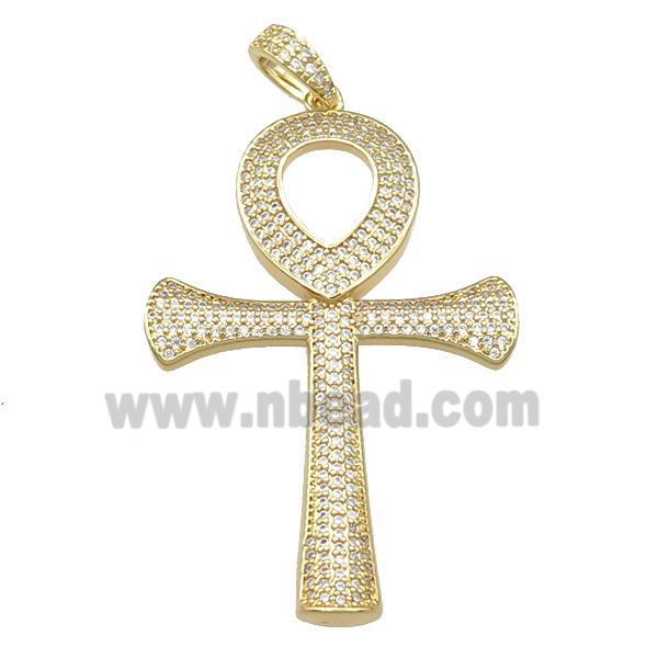 Copper Ankh Cross Pendant Pave Zircon Gold Plated