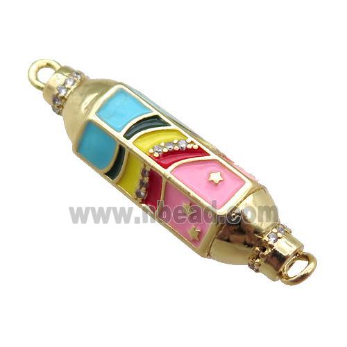 copper capsule hexagon connector, rainbow enameled, gold plated