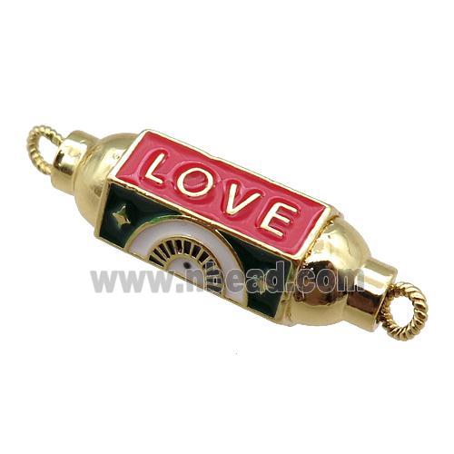 copper capsule hexagon connector, LOVE, red enameled, gold plated