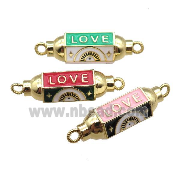 copper capsule hexagon connector, LOVE, mix enameled, gold plated