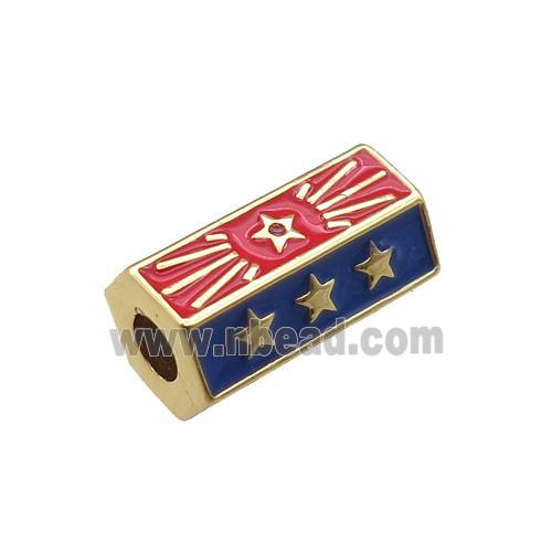 copper tube beads, red enameled, gold plated