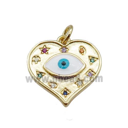 copper heart pendant paved zircon with evil eye, gold plated