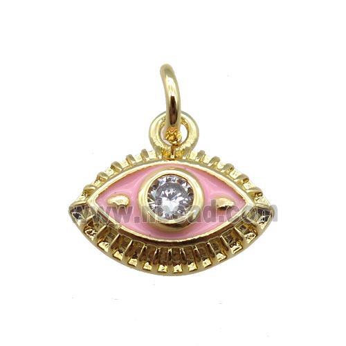 copper eye pendant, pink enameled, gold plated