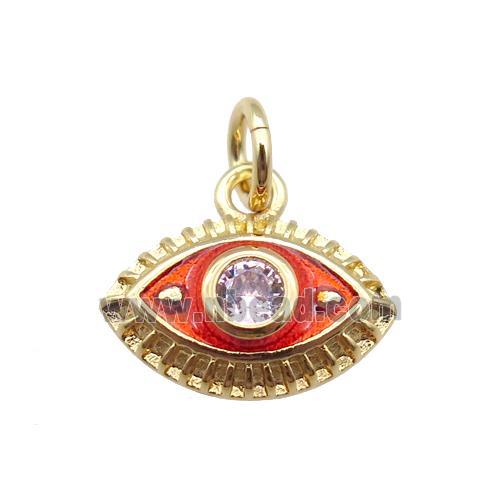 copper eye pendant, red enameled, gold plated