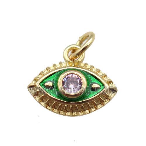 copper eye pendant, green enameled, gold plated