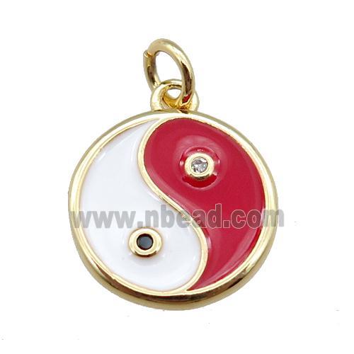 copper taichi pendant, yinyang, enameled, gold plated