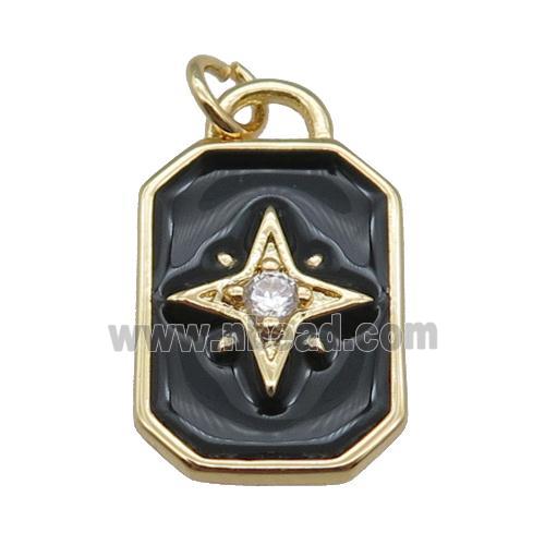 copper rectangle pendant, northstar, black enameled, gold plated