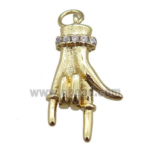 copper hand charmpendant pave zircon, gold plated