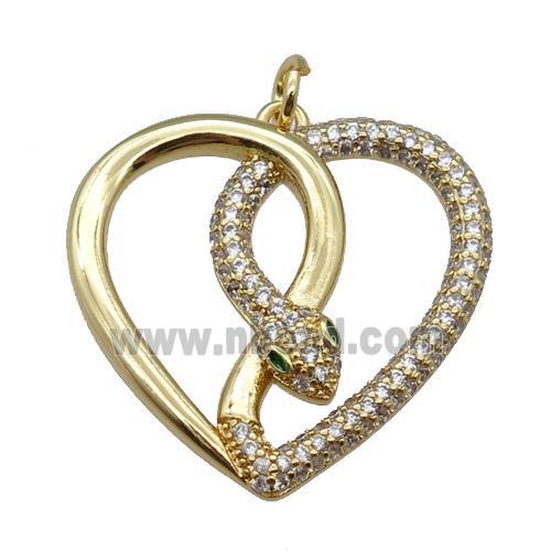 copper snake charm pendant pave zircon, gold plated
