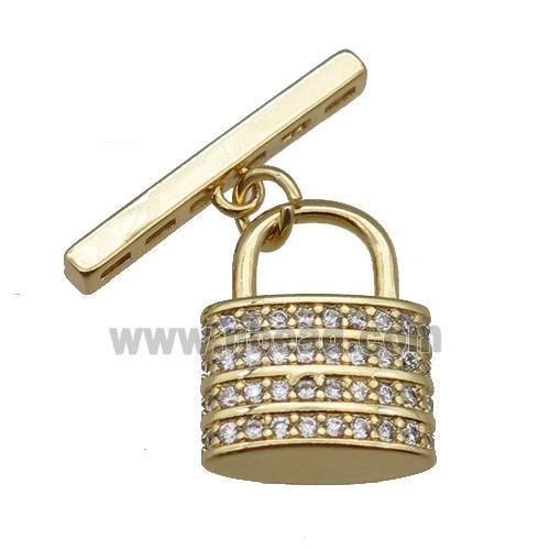 copper lock pendant pave zircon, gold plated