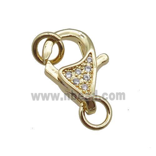 copper Lobster Clasp pave zircon, gold plated