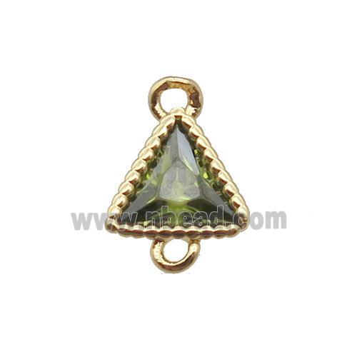 copper triangle connector pave zircon, gold plated