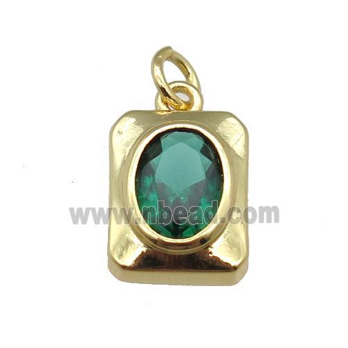 copper rectangle pendant pave green zircon, gold plated