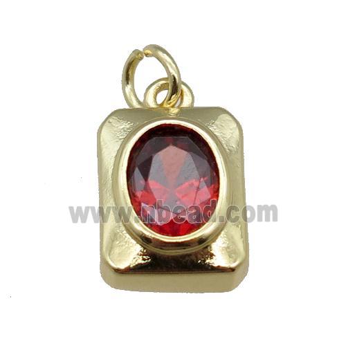 copper rectangle pendant pave red zircon, gold plated