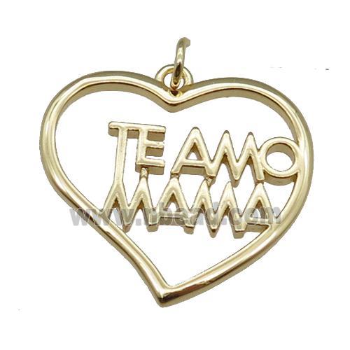 copper heart pendant, TE AMO MAMA, gold plated