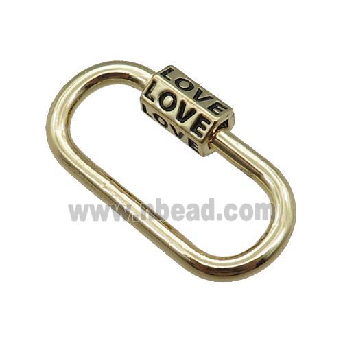 copper Carabiner Clasp, LOVE, gold plated