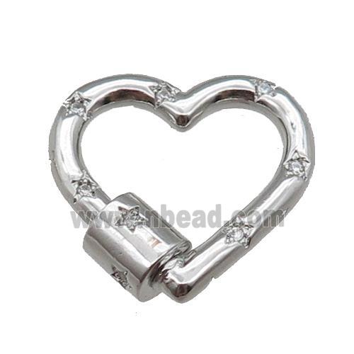 copper Carabiner Clasp, heart, platinum plated