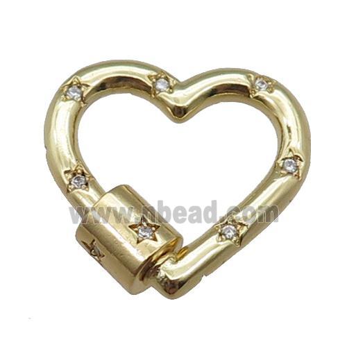 Copper Carabiner Clasp Pave Zircon Heart Gold plated