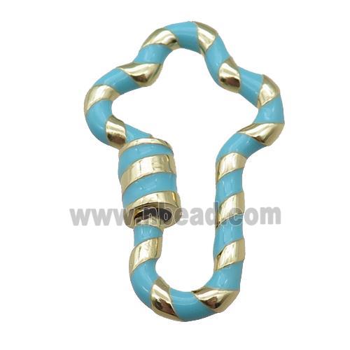 copper Carabiner Clasp with blue enameled, gold plated 