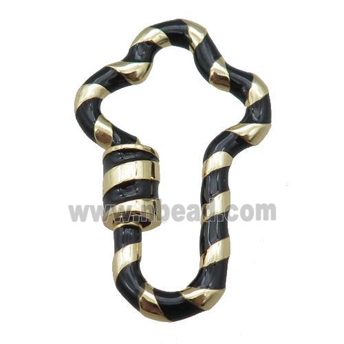 copper Carabiner Clasp with black enameled, gold plated