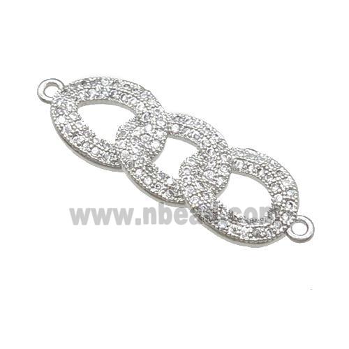 copper link connector pave zircon, platinum plated