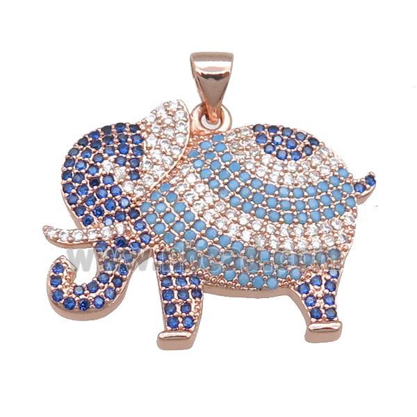 copper elephant pendant pave zircon, rose gold