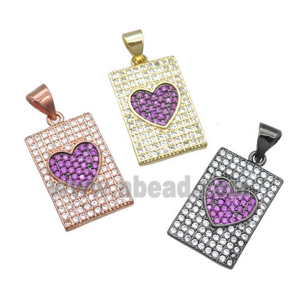 copper rectangle pendant pave hotpink zircon, heart, mixed