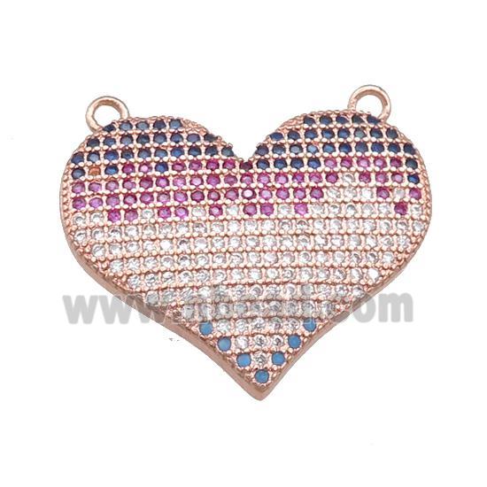 copper heart pendant pave zircon with 2loops, rose gold