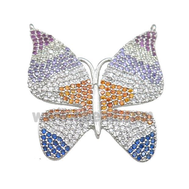 copper butterfly pendant pave zircon with 2loops, platinum plated