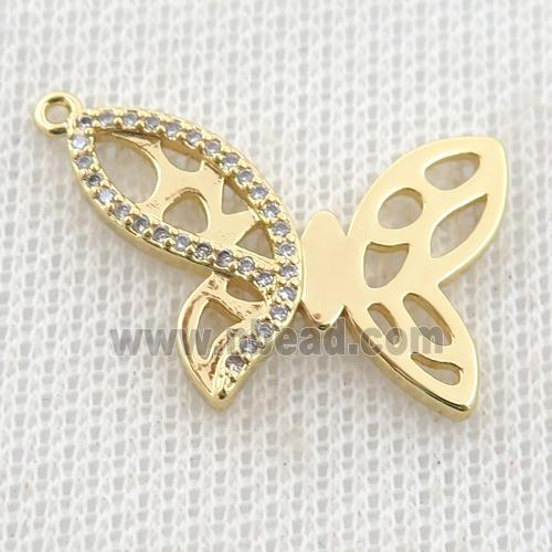 copper butterfly pendant paved zircon, gold plated