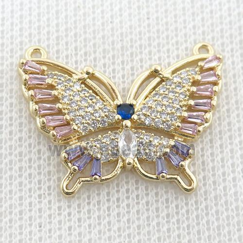 copper butterfly pendant paved zircon, gold plated