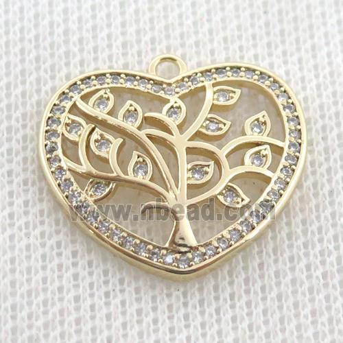 copper heart pendant pave zircon, treeoflife gold plated